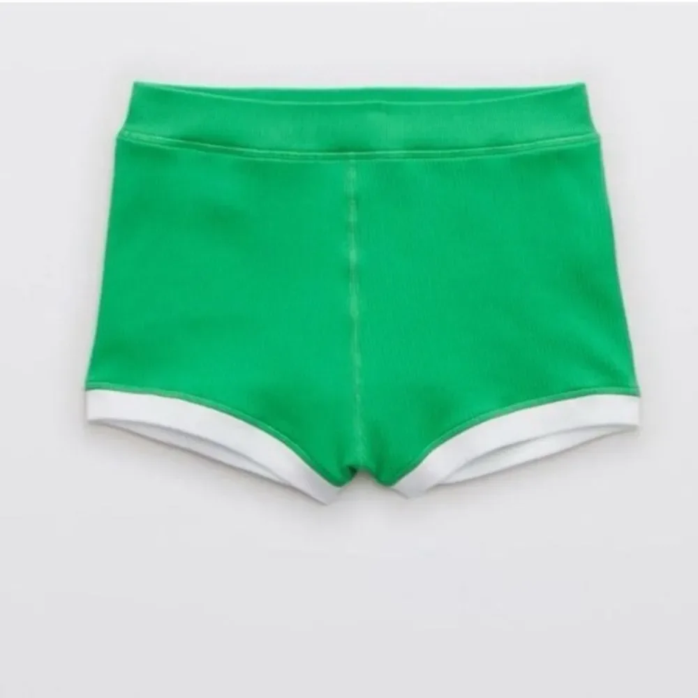 Aerie Women's Offline Shortie Shorts Ribbed in Green White Retro Size XS
